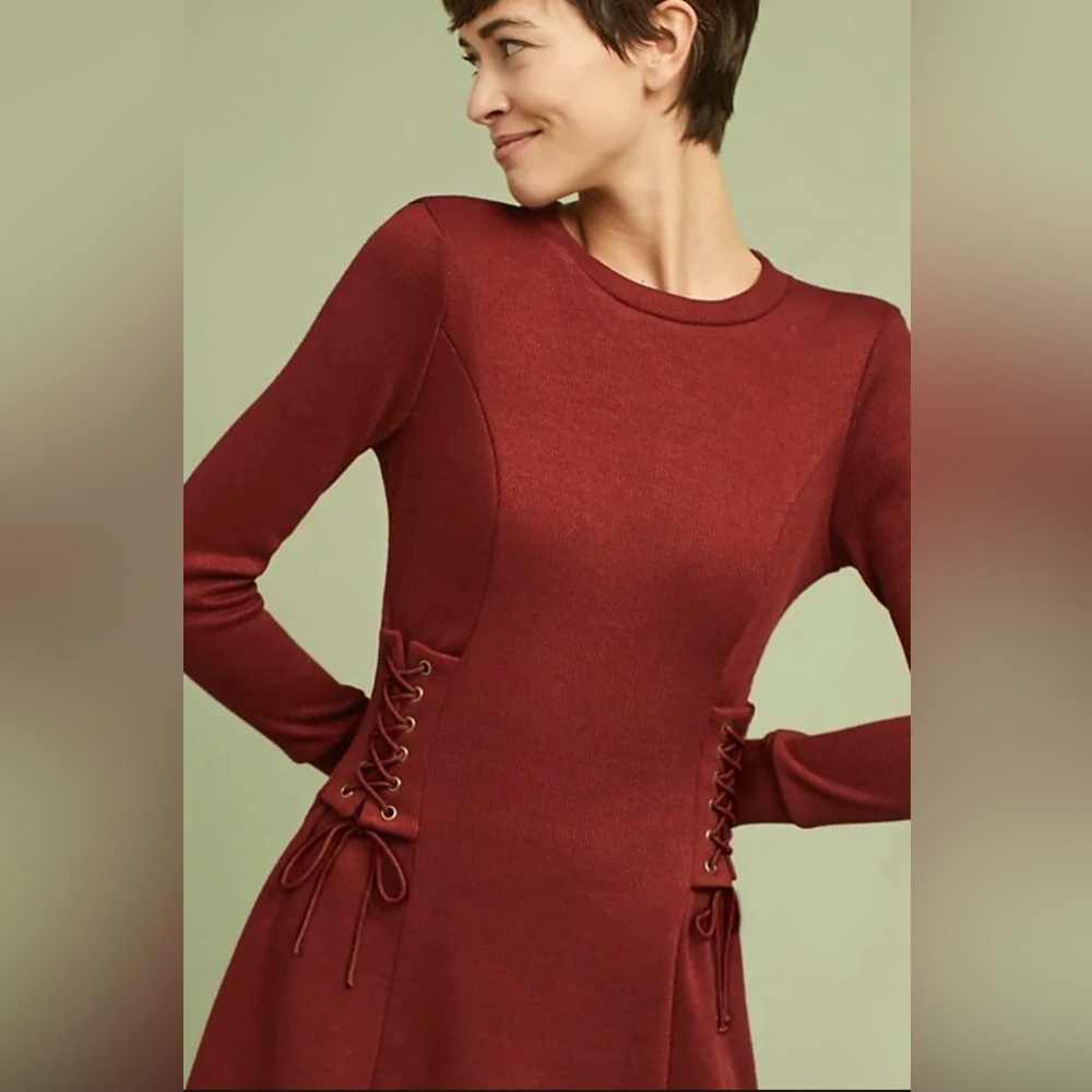 Cozy corseted red sweater dress